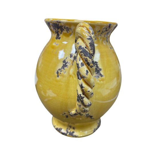 Bizzirri Italian Made 9" yellow glazed rope handle pitcher jug SKU 9597 - Picture 2 of 11